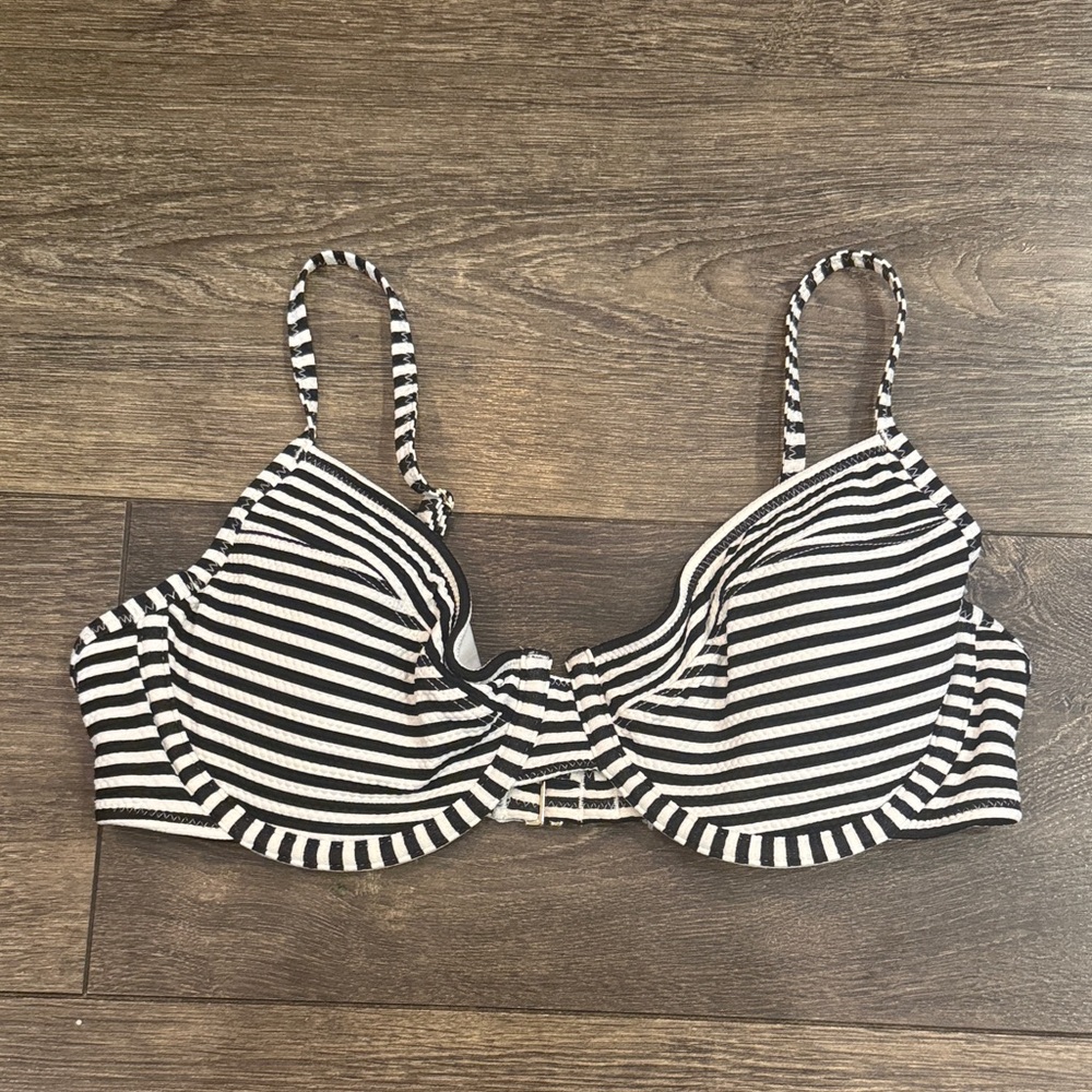 Old Navy Black and White Striped Bikini Top
